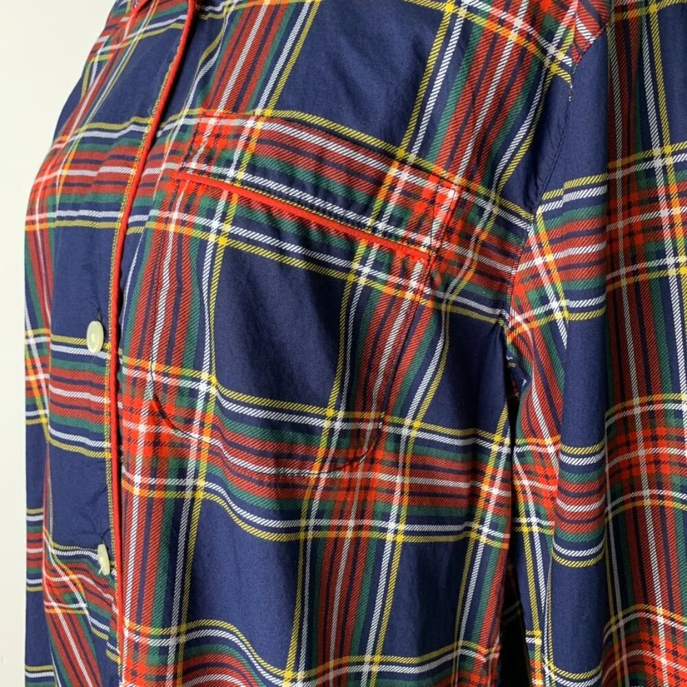 J. Crew Men’s 100% Cotton Red Blue Holiday Plaid Pajama Set Size Medium